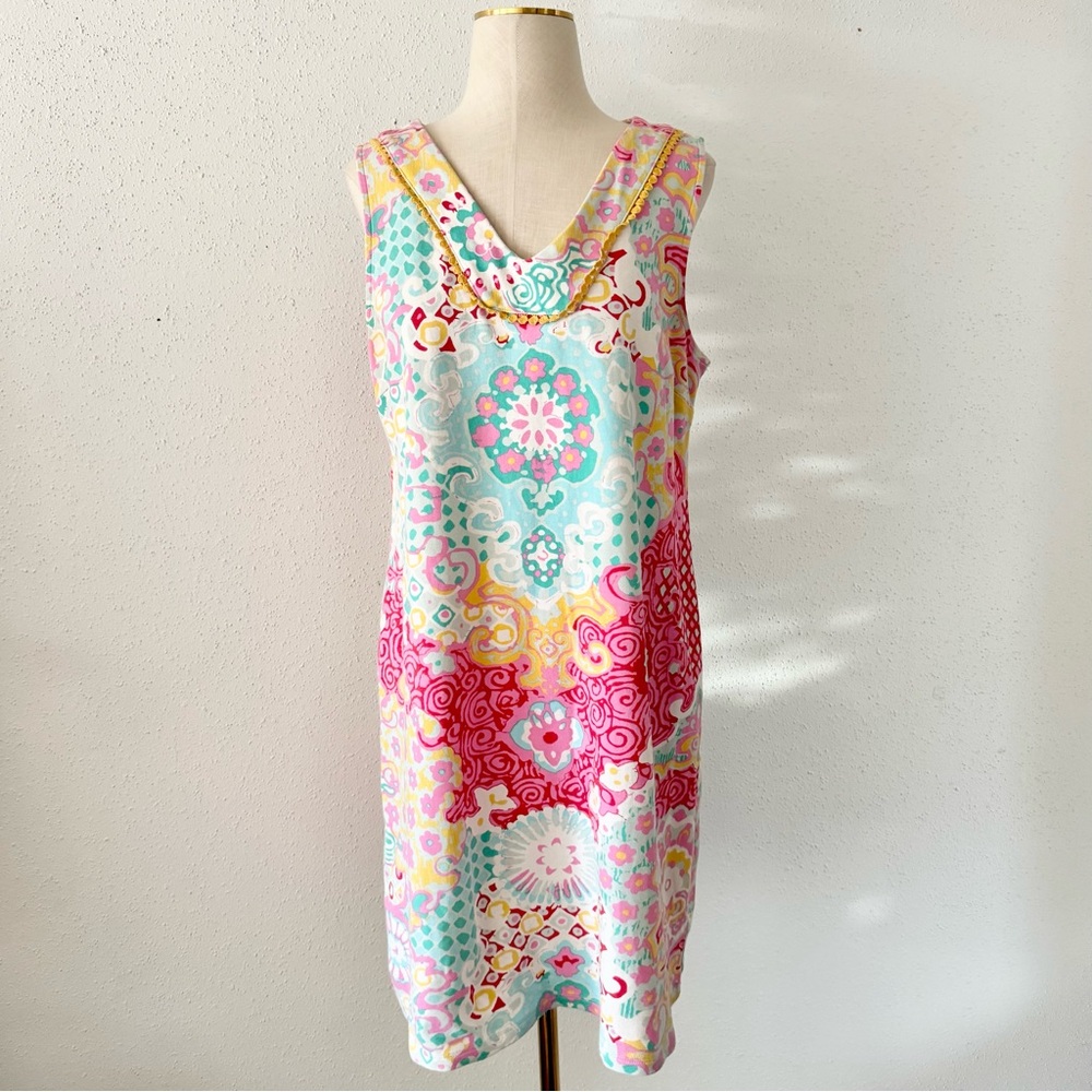 TALBOTS Multi-Color Floral Sleeveless Cotton Shift Dress Women's sz Large Petite